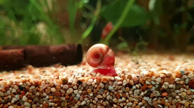 A Snail cleans the aquarium