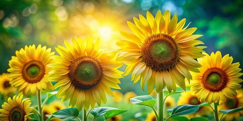 Fototapeta premium Vibrant Summer Sunflower Product Photography Showcasing the Bright Yellow Blooms Against a Soft Green Background Perfect for Seasonal Decor and Floral Arrangements