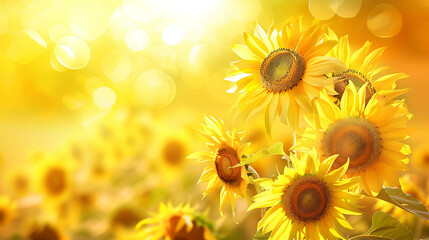 Fototapeta premium Image description: A field of sunflowers in full bloom, with a warm, sunny background.
