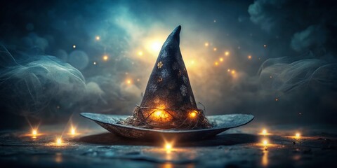 Fototapeta premium Enchanting Witch Hat Night Photography on Isolated White Background – Spooky Halloween Decor, Magical Elements, Mystical Atmosphere, Halloween Costume Accessories, Creative Studio Shots