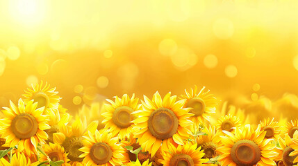 Obraz premium A field of sunflowers in full bloom. The bright yellow petals of the sunflowers are a feast for the eyes.