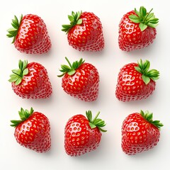 3D model of a strawberry with a green stem on a white background