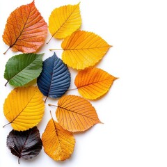 Fototapeta premium A photostock of autumn leaves in warm colors, isolated on white background, High Quality