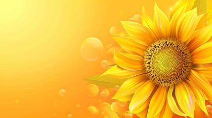 Obraz premium Sunflower in full bloom against a gradient orange background. The sunflower is facing the right side of the frame.