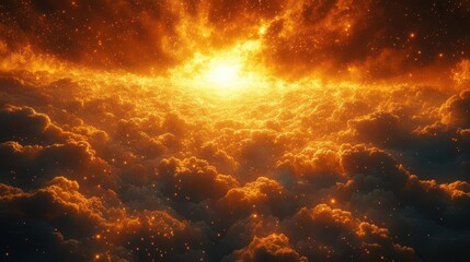 Fototapeta premium a radiant burst of golden light emanates from a central point, scattering luminous particles that create a magical atmosphere, suggesting inspiration, hope, and brilliance