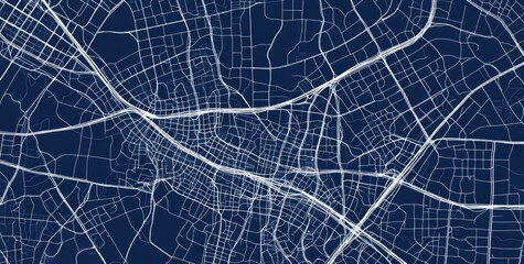 Fototapeta premium Vector city map of suburban lifestyle, with white lines on a blue background