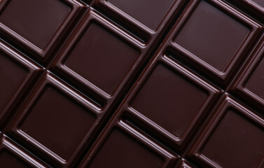 Dark chocolate bar close up macro