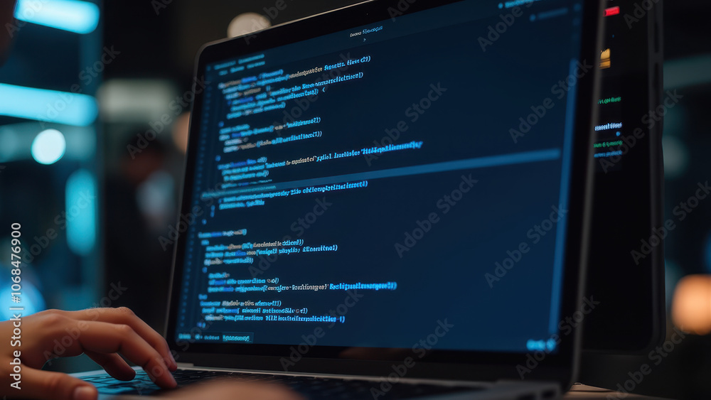 Poster code displayed on laptop screen in low light environment