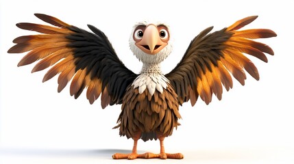 Cute cartoon eagle with wings spread wide.