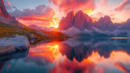 Sunset Over Mountain Lake