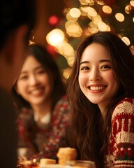 Joyful friends celebrating a festive holiday gathering