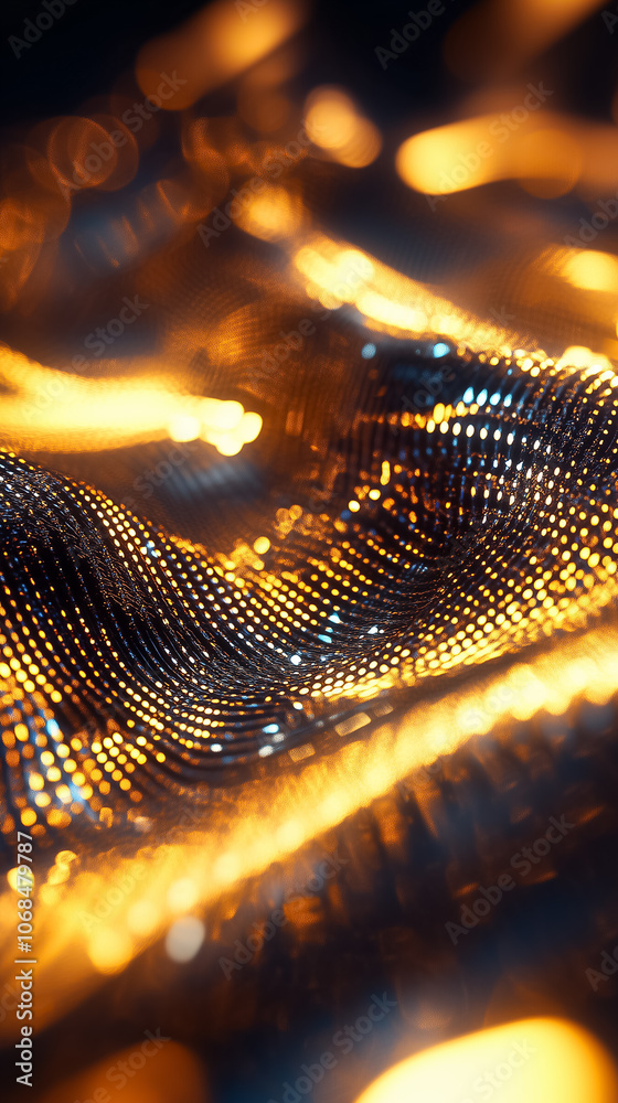 Poster intricate patterns of golden and blue fabric create a captivating visual effect under gentle illumin