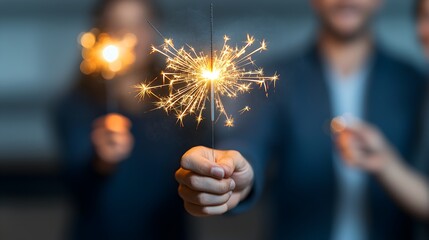 Celebrating with sparklers in a festive gathering