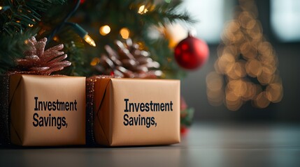 Holiday gifts promoting investment savings under a Christmas tree