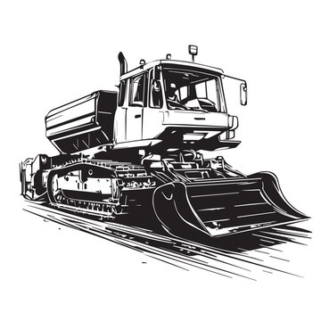 black and white bulldozer on the road clip art preview