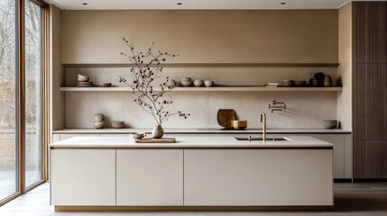 Modern Kitchen Interior with Minimalist Design and Natural Elements