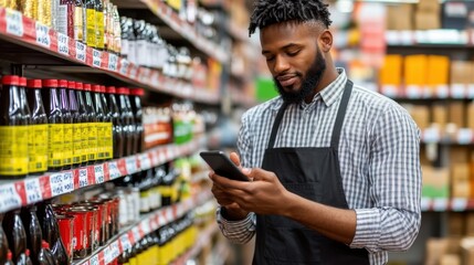 Confident Business Owner Using Smartphone in Store