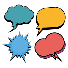 Collection of dynamic, pop-art, comic-style speech and thought bubbles in various shapes and sizes, including blank comic-style speech bubbles for text in vector and icon formats.