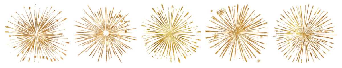Naklejka premium Gold glitter firework png cut out element set
