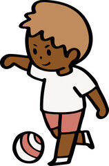 Cartoon Illustration of Child Playing Soccer