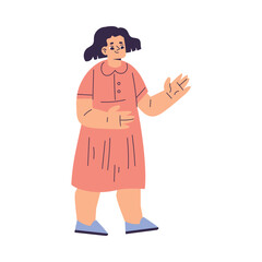 Cute Little Girl Character Standing and Smiling Vector Illustration