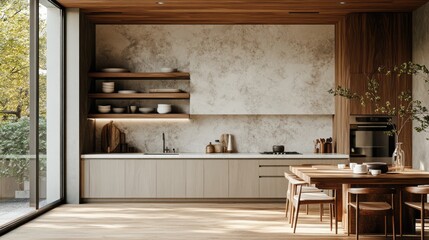 Minimalist Kitchen with Wooden Accents and Natural Light
