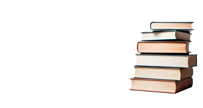 A stack of books isolated on a transparent background.