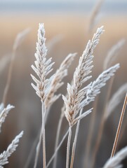 Obraz premium Frost blankets the landscape as the chill of winter begins to settle in, transforming the scenery into a winter wonderland.