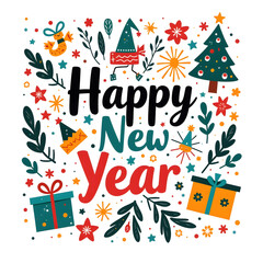 Obraz premium Illustration of Merry Christmas, Happy New Year Doodle