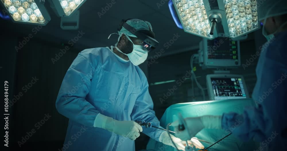 Aufkleber lead surgeon navigating complex steps in real-time with the help of an augmented reality glasses. bl