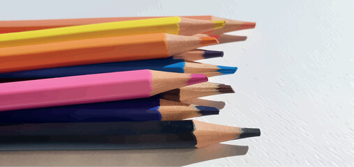 Naklejka premium A set of colored pencils isolated on white background. Drawing pencils. A set of colored pencils for school. Bright palette of colors. Pencils in a pencil case.