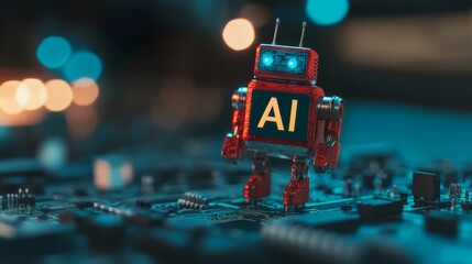 Fototapeta premium Artificial Intelligence (AI) Robot on Circuit Board