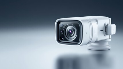 Closeup of camera lens in sharp focus on clean white surface, ready for capturing high quality images