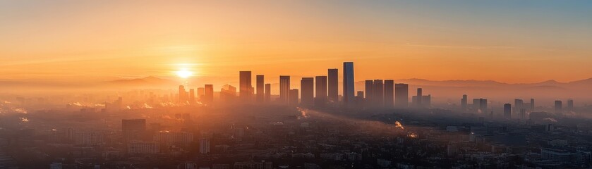 Obraz premium Smog-Filled Urban Landscape: A Gloomy Cityscape Shrouded in Smoky Air and Hazy Horizons