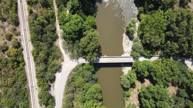 Aerial view of Struma River passing through the Kresna Gorge, Bulgaria