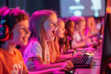 Excitement and Strategy: A Group of Young Gamers Engrossed in a Thrilling Gaming Experience at an Enthusiastic Esports Event