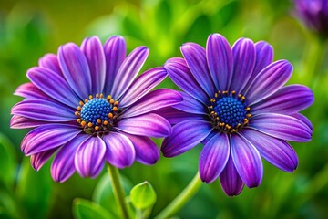 Fototapeta premium Macro Capture of Violet Blue Cape Daisy Blossoms in Nature's Embrace - Fine Art Still Life Photography