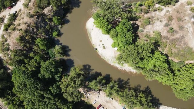Aerial view of Struma River passing through the Kresna Gorge, Bulgaria