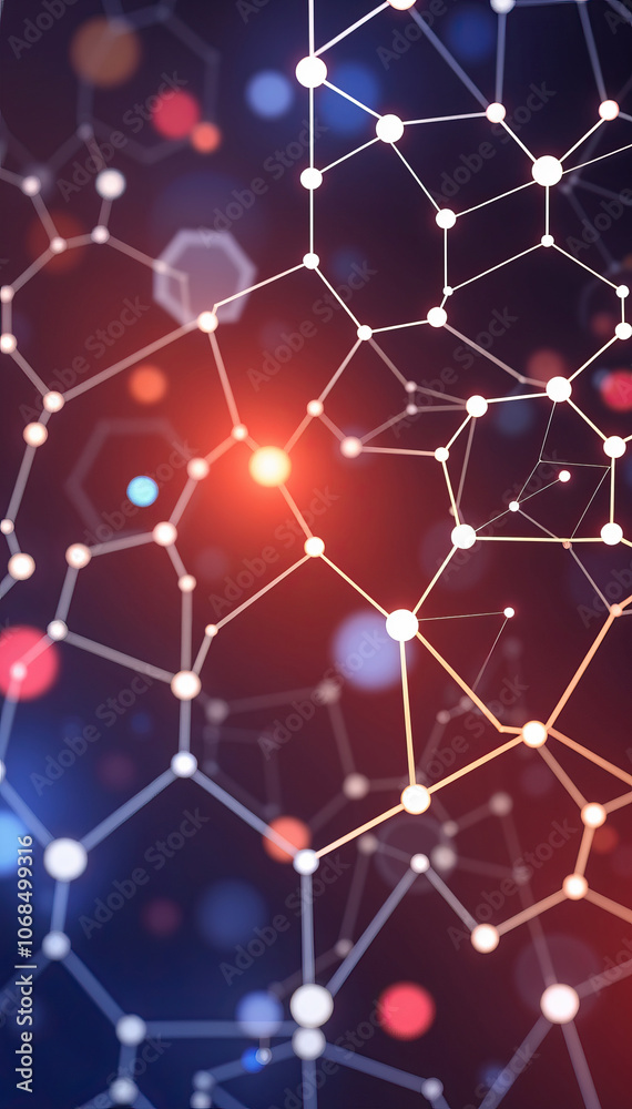 Poster abstract tech network of connected nodes and lines digital technology background vertical format
