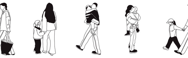 Hand-drawn doodle family border. Outline family clipart. Hand-drawn black art.