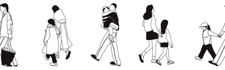  Hand-drawn doodle family border. Outline family clipart. Hand-drawn black art.