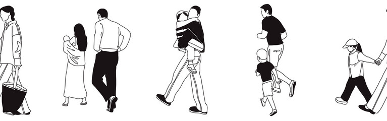 Hand-drawn doodle family border. Outline family clipart. Hand-drawn black art.