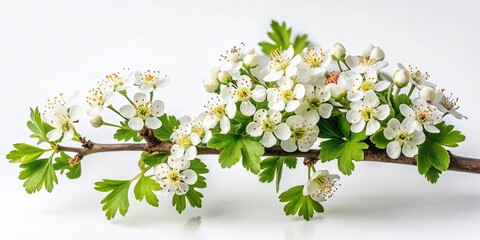 Midland Hawthorn Blossoms on White Background - Nature's Beauty in Focus