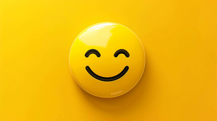 3D rendering illustration of a yellow happy face emoji on a yellow background.