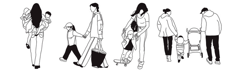 Hand-drawn doodle family icon set. Outline family clipart. Hand-drawn black art.