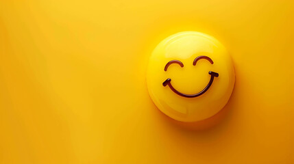 Fototapeta premium A simple 3D render of a yellow smiley face on a matching background. The face has a slight gradient, and a glossy finish.