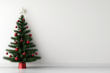 Festive Christmas Tree Adorned with Colorful Ornaments, Twinkling Lights, and a Star Topper, Evoking Holiday Cheer and Warmth