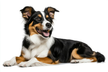 Fototapeta premium sitting border collie a happy dog, isolated on a white background, 
