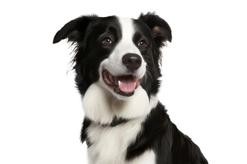  sitting border collie a happy dog,  isolated on a white background, 