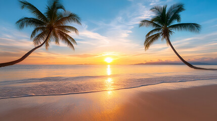 amazing sunset, luxury tropical panorama, beautiful beach